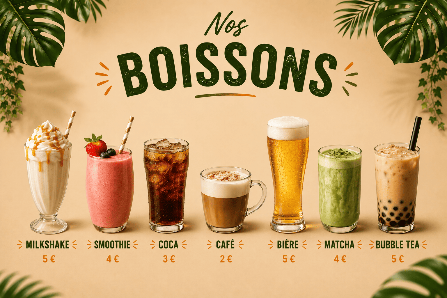 Boissons du Only Café